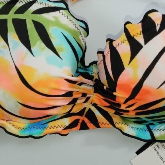 Sundazed Multicolor Palm Print Bikini Top With Ruffle Trim & Adjustable Halter T - Picture 5 of 6